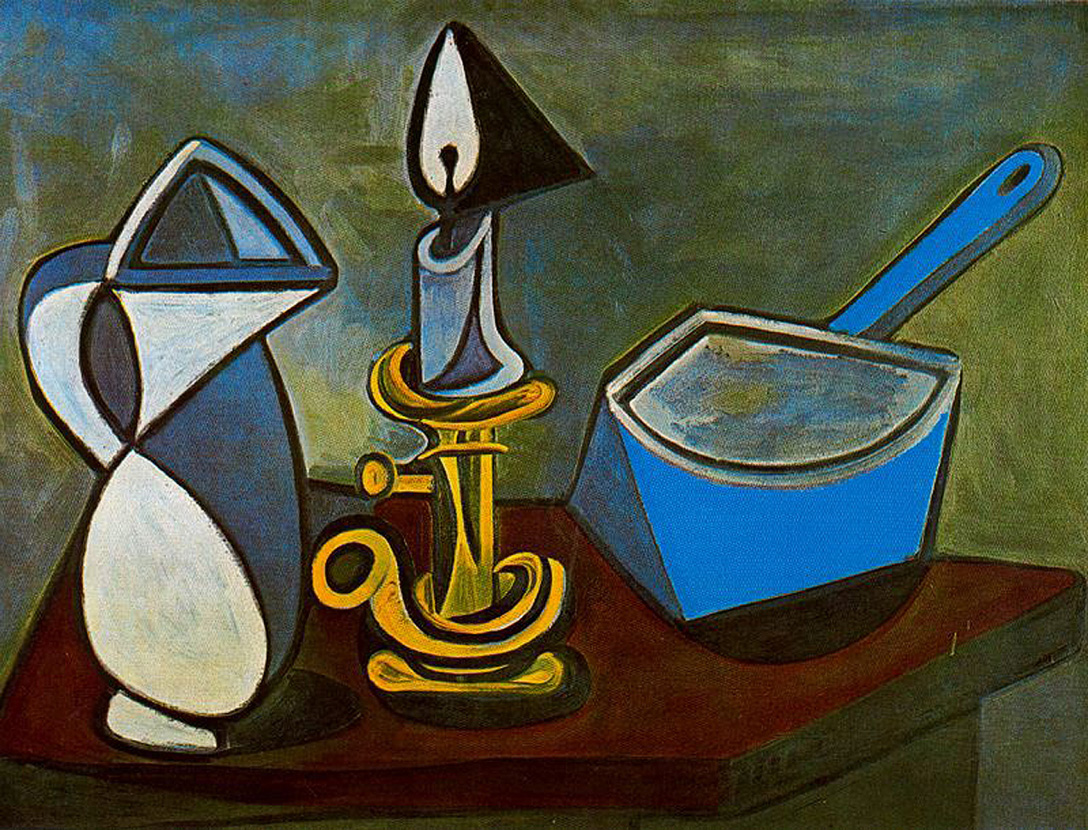 Picasso Jug, candle and enamel pan 1945